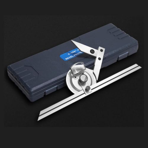 0-360° Universal Bevel Protractor, Detachable Stainless Steel Vernier Angle Ruler with Magnifying Glass, 5' Division Value, for Internal and External Angle Measurement