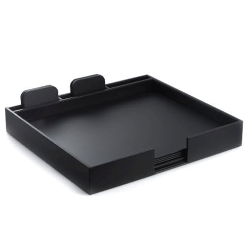 Bey-Berk Genuine Leather 13-Piece Conference Desk Set (Black), Six 17" x 14" Writing Pads, Six 4" x 4" Coasters and Matching Holder for Boardroom or Executive Office