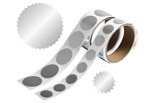 JAM PAPER Circle Label Wafer Seals with Serrated Edges Combo Pack- Small (3/4 Inch) & Large (1.5 Inch) - Silver - 200 Round Labels/Pack