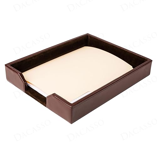Dacasso Dark Brown Bonded Leather Luxury Letter Tray Holder - Paper Organizer for Desktop Office Essentials & Executive Desk Decor
