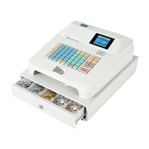 48 Keys Cash Register with Locked Cash Drawer, Electronic Cashs Register for Small Businesses, 8 Digits LED Cash Register for Catering, Supermarkets, Clothing Stores, Hamburger Stores
