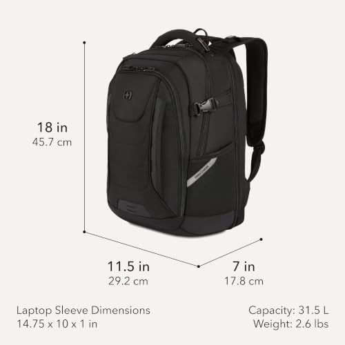 SwissGear Travel Tech Pro Laptop Backpack – Fits Laptops up to 16” – ScanSmart TSA-Friendly Backpack with Multiple Organizer Pockets – Black
