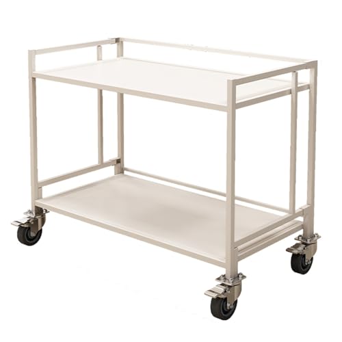 Foldable Vendor Display Carts on Wheels, 2 Tier Rolling Retail Booth Utility Trolley for Street Vending/Home Storage/Party Decoration, Freestanding Metal Shelf Rack(White,120x60CM(47 1/5 x23 3/5 in)