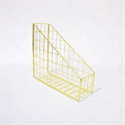 File Organizer Nordic Wrought Iron Grid File Holder Simple Single Layer Desk Shelf Magazine Book Storage Rack Home Office Stationery Organizer Desk(Golden)