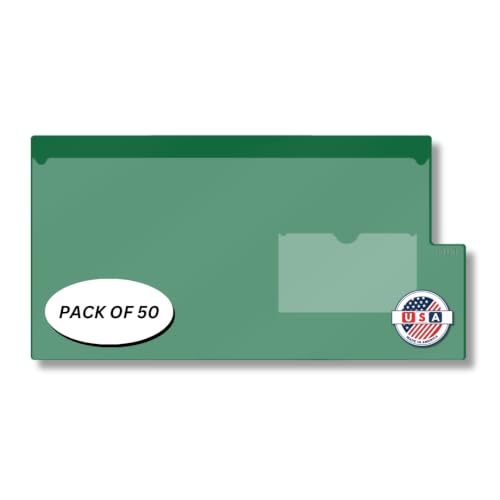 Doctor Stuff - Short Tab Vinyl Outguides, Full Front Pocket, Bottom Charge Out Slip Pocket, Plastic File Folder, Legal Size 9" x 16", Green, 50/Box