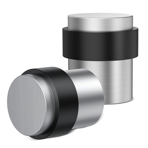 RINJUN 20 Pack Silver Brushed Finish Door Stoppers for Floor Mounting， Door Stopper Heavy Duty，304 Stainless Steel Cylindrical Made with Rubber Bumper，Floor Mount Door Holder Keep Door Open