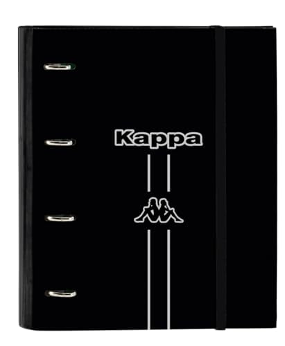 Safta KAPPA Dark – 4 Ring Binder 35 cm with 100 A4 Sheets, Ideal for Children of Different Ages, Comfortable and Versatile, Quality and Resistance, 27 x 3.5 x 32 cm, Black/White, M, Casual,