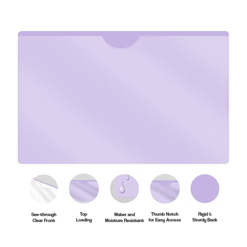 Doctor Stuff- 50 Pack, Vinyl Plastic Pocket File Folders Closed Sides, Legal Size, Clear Front Top Loading Job Jacket, Documents Holder for Office, High School and Medical Files, Lavender
