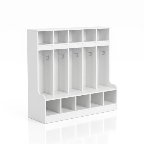 Aptliton Freestanding Kids Coat Locker, 5-Cubby Wooden Storage Organizer