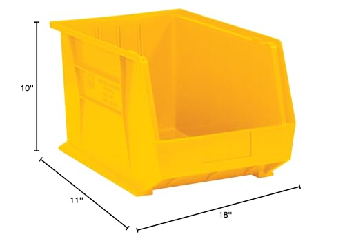 Aviditi Plastic Stack/Hang Storage Bin Containers, 18 x 11 x 10 Inches, Yellow, Pack of 4, for Organizing Homes, Offices, Garages and Classrooms