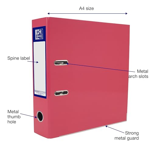 Oxford Premium A4 Lever Arch File, Pink Single Folder, Heavy Duty
