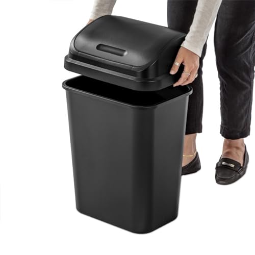 Sterilite Swing Top Wastebasket, Trash Can, 7.8 Gallon, Black, 12-Pack