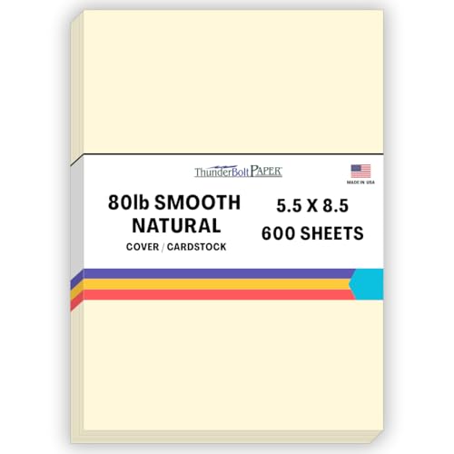600 Natural Smooth Card Stock Sheets Paper - 5.5 X 8.5 Inches Half Letter | Statement Size - 80# (80 lb/pound) Cover Weight - Quality Paper - Smooth Finish