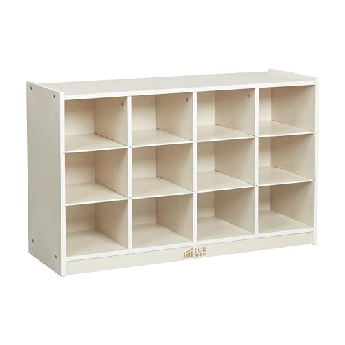 ECR4Kids 12 Cubby Mobile Tray Storage Cabinet, 3x4, Classroom Furniture, White Wash