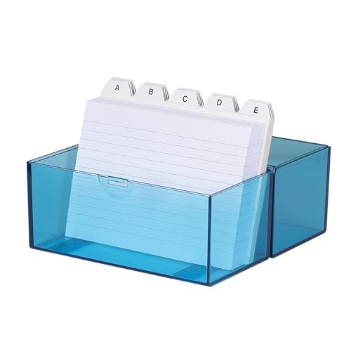 Wedo 2506303 Card Boxes (DIN A6 Transverse for About 200 Cards, Plastic Translucent Blue, Including 100 Index Cards and tabs, 15.9 x 8.3 x 13.7 cm) White