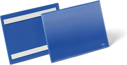 Durable Adhesive Ticket Holder Label Pouch Document Pockets - 50 Pack - A5 Blue - Keeps Barcodes and Inserts Damage Free