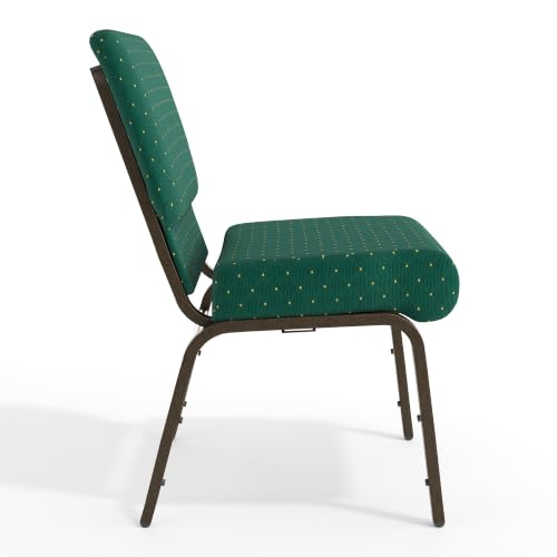 Flash Furniture HERCULES Series 21''W Stacking Church Chair in Hunter Green Dot Patterned Fabric - Gold Vein Frame