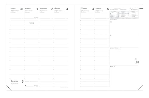 Quo Vadis 016641Q President Diary Italian Language Year 2025 Colour Blue Format 21 x 27 cm Weekly 13 Months December to December White Paper Removable Address Book Removable Cover Synthetic Club
