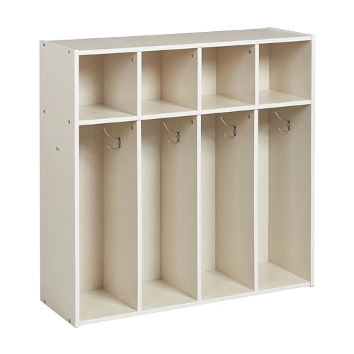 ECR4Kids Streamline 4-Section Toddler Coat Locker with Cubby Storage, Kids Furniture, White Wash