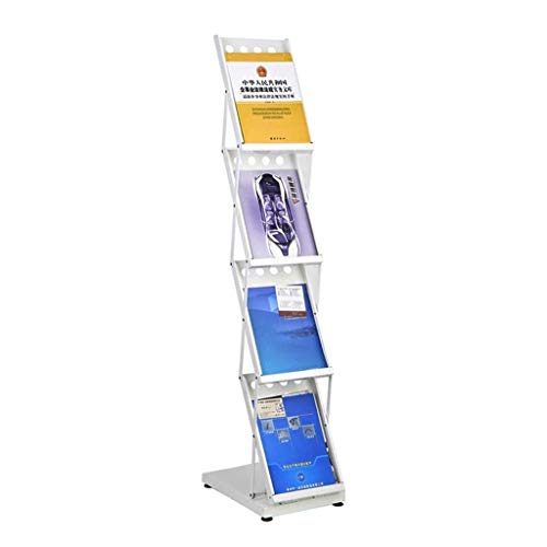 Folder, metal mesh, magazine storage box, file cla Folding Brochure Display Stand, 4-Shelf Folding Floor Display Stand Portable Magazine Brochure Leaflet Holder Catalogue Reference Racks (Color : Silv