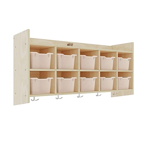 ECR4Kids 10-Section Coat Locker with Shelf and Bins, Natural, Clear