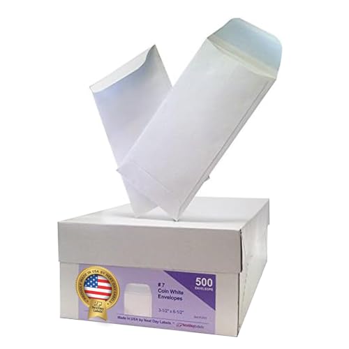 NextDayLabels - Box of 500#7 White Coin Envelopes, Made in USA