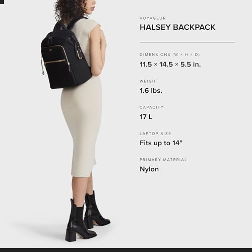 TUMI Voyageur Halsey Backpack, Holds Up to 14" Screens, Black and Gold