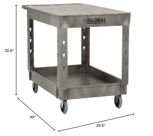 Global Industrial Flat Top Utility Cart with 2 Shelves & Storage Handle,