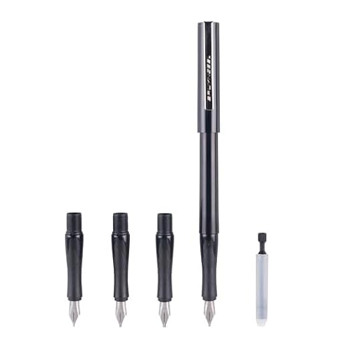 Bruynzeel Calligraphy Set Basic | Calligraphy for Beginners | Fountain Pen Set with 4 Nibs, 3 Black Ink Cartridges and Ink Converter + Instructions (English language not guaranteed)