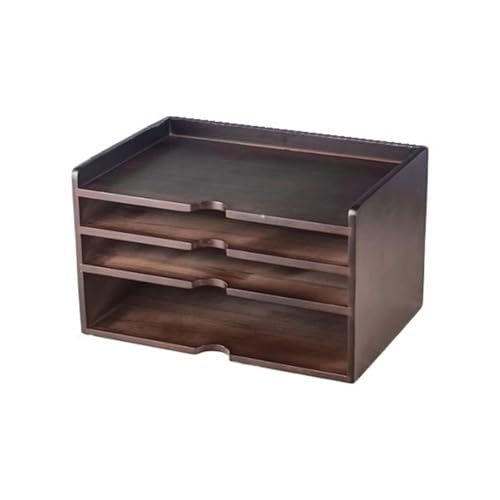 Display Storage Shelves Desktop Four-Tier Bookshelf Wooden Retro Filing Storage Rack for Office Home Freestanding