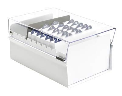 Acrimet 4 x 6 Card File Holder Organizer Box Metal Base Heavy Duty (AZ Index Cards and Divider Included) (White Color with Clear Crystal Plastic Lid Cover)