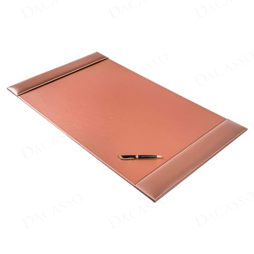 Dacasso 34” x 20” Rustic Brown Luxury Leather Desk Pad with Side Rails - Executive Desk Surface Protector - Blotter for Writing