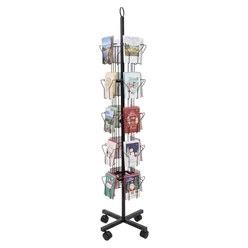 Greeting Card Rack, 20 Pocket Rotating Floor Display Stand with Wheels