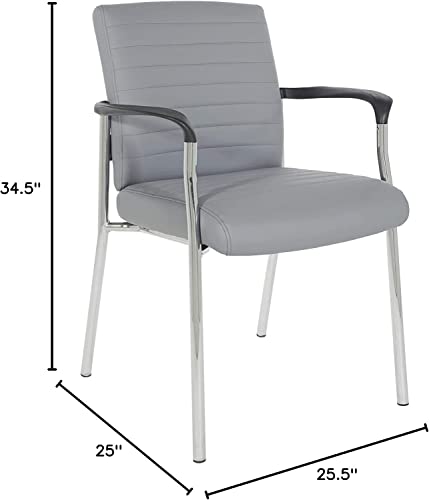 Office Star FL Series Faux Leather Padded Guest Chair with Built-in Lumbar Support, Charcoal Grey with Chrome Frame