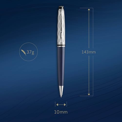 Waterman Expert Ballpoint Pen | Metal & Blue Lacquer | Chiselled Cap | Blue Ink | Gift Box