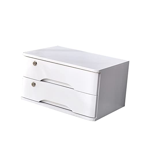EliteBloom Desktop Storage Box with Drawers, Wooden Desktop Storage Box with Lockable Drawers, Desktop File Cabinet Organizers, A4 Receipt File Organizer, Flat File Cabinet (White 2 Drawers)