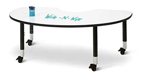 Jonti-Craft Berries Kidney Dry Erase Table M-Height (20"-31" Adjustable Height Mobile) 72" x 48" White/Black/Black 48" x 72"