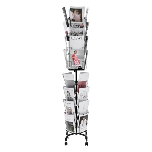 VEVOR Greeting Cards Display Rack, 32 Pockets Rotating Postcard Brochure Display Stand, 360° Spinning Card Display Rack with Sign Holder & 4 Wheels (2 Lockable) for Exhibitions Office Trade Show