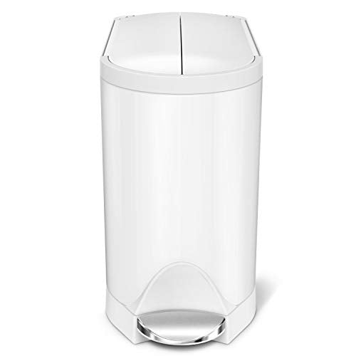 simplehuman Butterfly Step Can, 10L / 2.6 Gallon Compact Bathroom Trash Can, Low Lid Clearance, Slim Profile, 150,000-Step Pedal, Lid Shox® Silent Close, White Steel