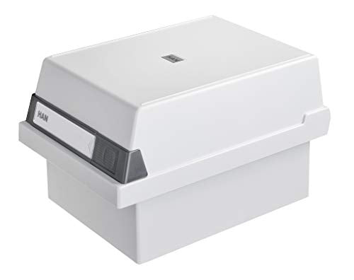 HAN 967-11, Card Filing Box A7 Landscape. Innovative, Attractive Design Holds 800 Cards, readjustable lid Supplied with Large Inscription Label, Light-Grey