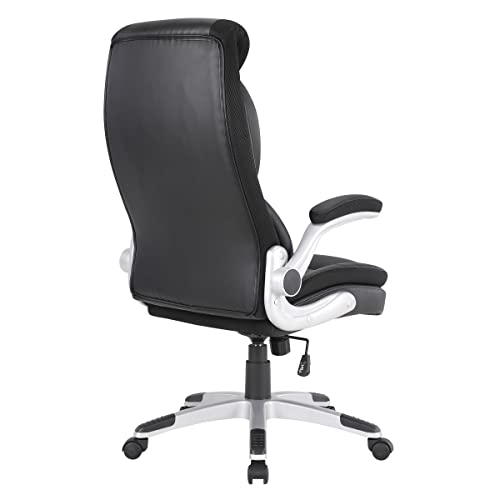 Office Star ECH Series Executive Bonded Leather Office Chair with Lumbar Support and Padded Height Adjustable Arms, Black with Silver Coated Nylon Base