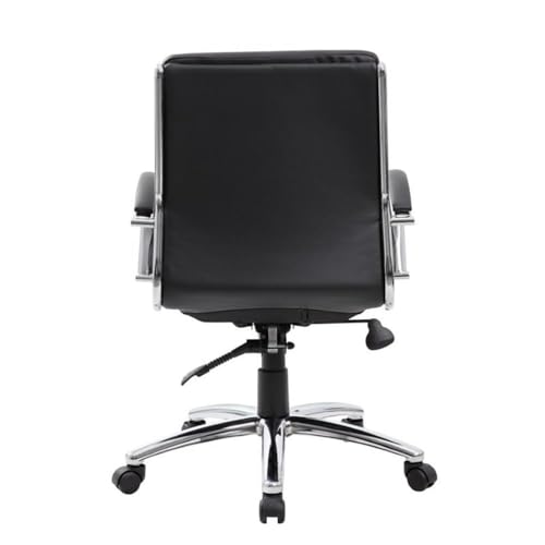 Scranton & Co Modern Vinyl Executive Office Chair, Mid-Back Design, Adjustable Height, Black Caressoftplus Upholstery, Chrome Base and Arms, 37 in H x 27 in W x 27 in D, Comfortable Home Office