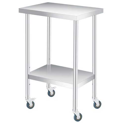 Multifunctional Stainless Steel Work Table, 14x24x35 Inch Portable Kitchen Cart with Locking Casters, Heavy-Duty Metal Utility Table for Food Prep, Home Bar, Catering & Hotel