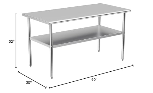Stainless Steel Table for Prep & Work, 30x58 Inches, Metal Commercial Heavy Duty Table with Adjustable Under Shelf for Restaurant, Home and Hotel