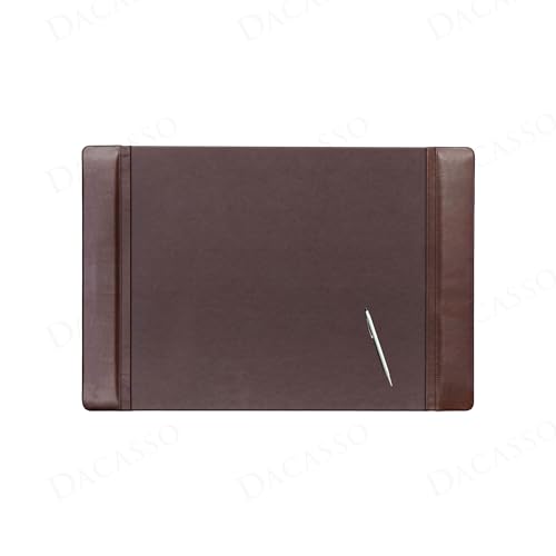 Dacasso 25.5" x 17.25" Chocolate Brown Leather Desk Pad w/Side Rails - Executive Desk Surface Protector - Luxury Leather Blotter for Writing