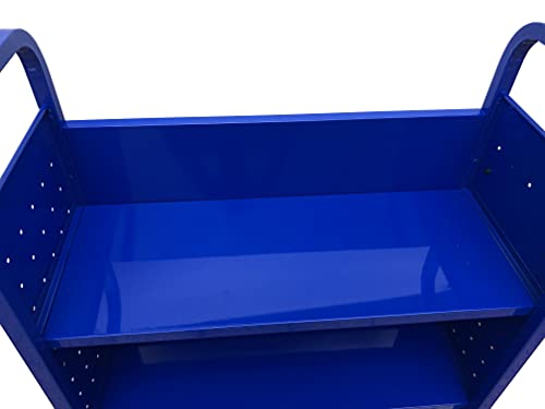 Workington Rolling Book Truck Book Cart with 3 Flat Shelves, Library Book Cart with Swivel Lockable Casters 3001 Blue