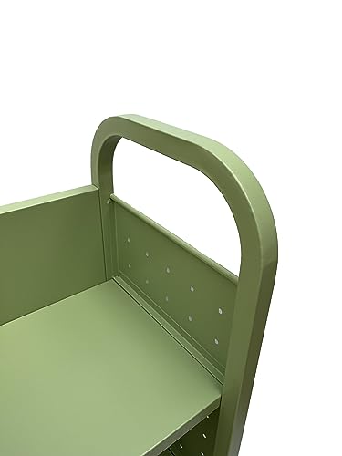 Workington Single Bank Rolling Book Truck Book Cart with 3 Flat Shelves, Library Book Cart with Swivel Lockable Casters 3000 Apple Green