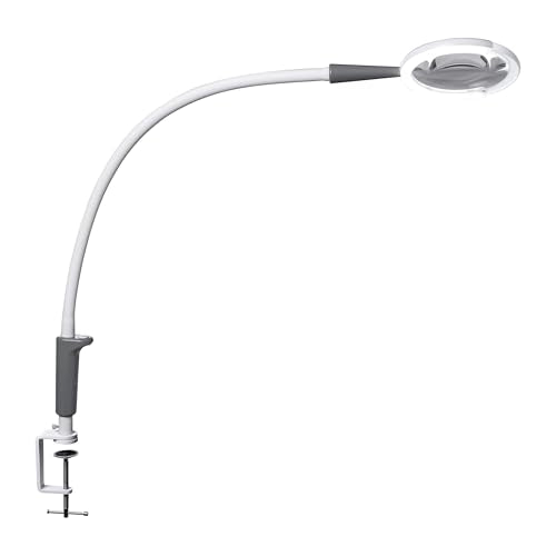 Daylight Magnificent Pro™ LED Magnifying Lamp with Clamp – 2-in-1 Task Light & Magnifier, 5,500 Lux at 6", 5" 1.75X Lens, 3 Brightness Levels, Flexible 26" Arm, 95+ CRI, Easy Twist Head – White/Grey