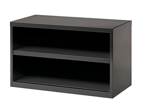 Hirsh 36 Inch Wide Low Credenza Metal Lateral Cabinet with Open Shelves for Home and Office, Charcoal