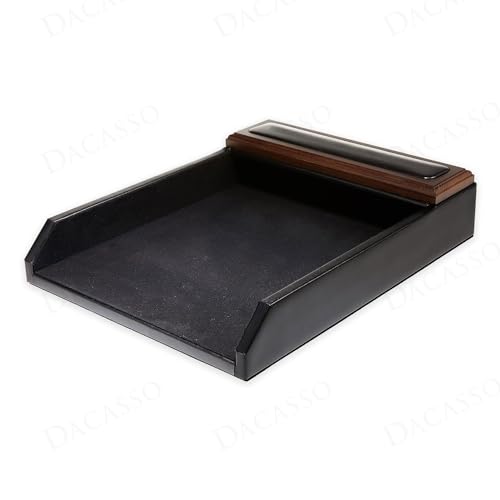 Dacasso Walnut & Black Leather Luxury Letter Tray - Letter Holder & Paper Organization - Executive Desk Surface Protector & Essential Office Decor